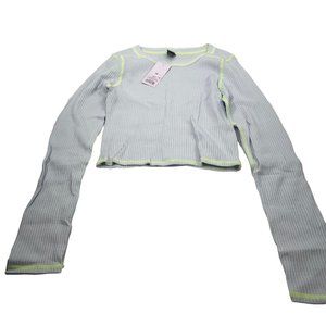 Wild Fable Women's Size XS Long Sleeve Slim Fit Baby Ribbed Tee Shirt Blue New